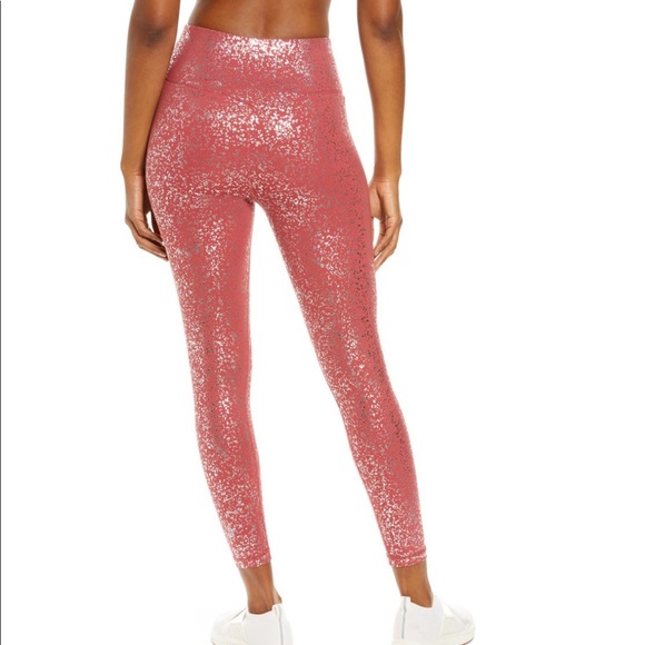Sweaty Betty Goddess 7/8 Workout Leggings Pink Terrazzo Red High Waist NWT Shine - Picture 2 of 9